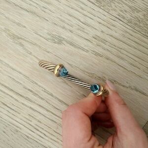 AUTHENTIC David Yurman 14k Blue Topaz Classic Cable 7mm Thick Bracelet